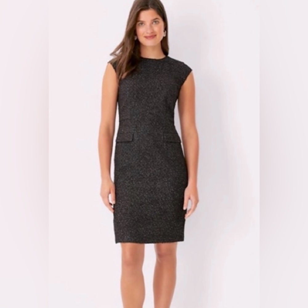 NWT Ann Taylor Black Cap Sleeve Tweed Dress